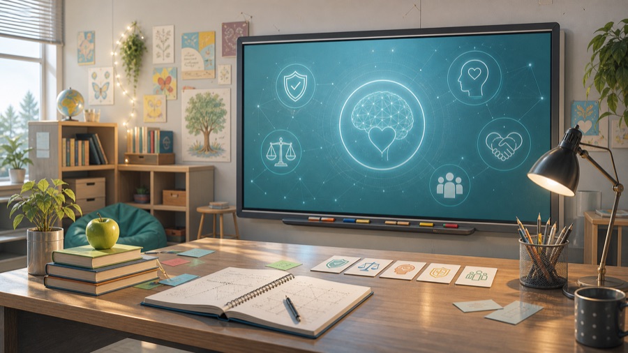 A classroom scene in AI Guardians.